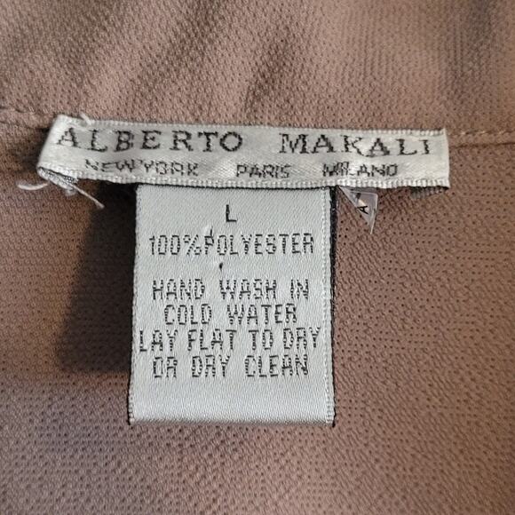 ALBERTO MAKALI Drape Front Blouse Top L Taupe Sheer Overlay Career Boho Chic - Picture 6 of 10